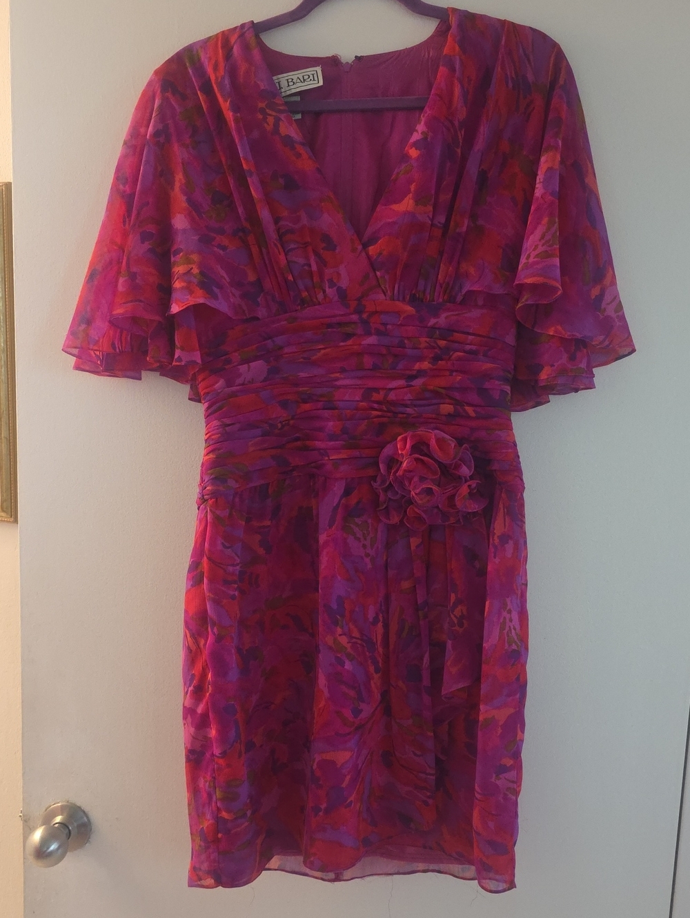 Pink & Purple Floral V-Neck Ruffled Cocktail Dress